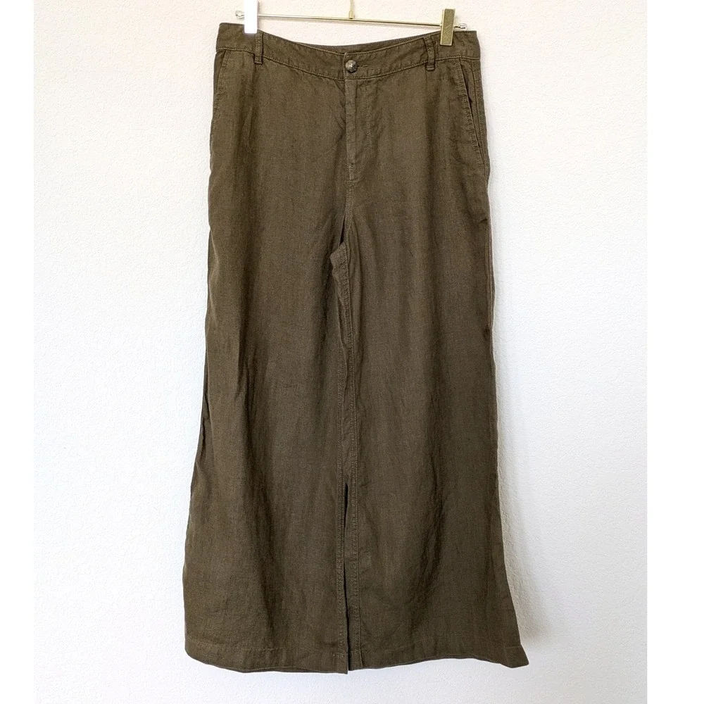 Madewell Linen Pleated Shell & Zoe Relaxed Wide Leg Pants Set Women's S/6P Olive